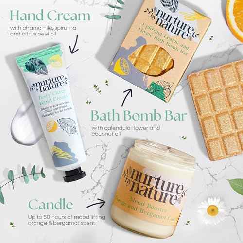 Nurture by Nature RELAX & UPLIFT Spa Kit for Women ? Birthday Gifts for Women ? 6 Piece Gift Basket with Hand Soap, Body Scrub, Hand Cream & More - Vegan Self Care Kit - Relaxation Gifts for Her