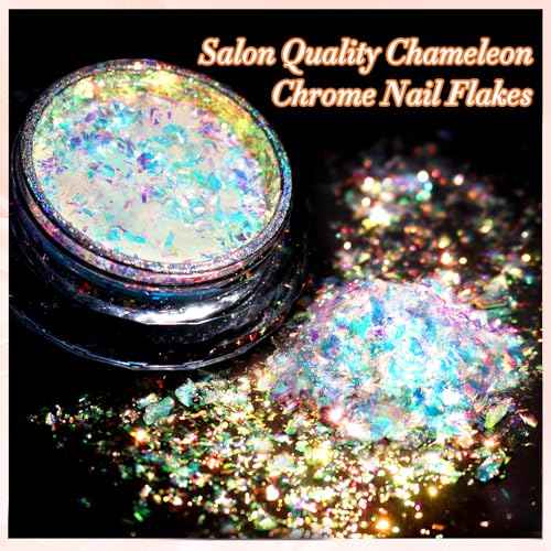 Unicorn Chameleon Flake, Aurora Unichrome Mermaid Iridescent Nail Foil Confetti Opal Nail Art Glitter Sequins Decoration for Home DIY Nail Salon Manicure - Twilight Grove
