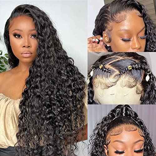 13x6 HD Transparent Lace Front Wigs, 180% Density Water Wave, Unprocessed Brazilian Virgin Human Hair, Soft and Natural, Medium Cap Size