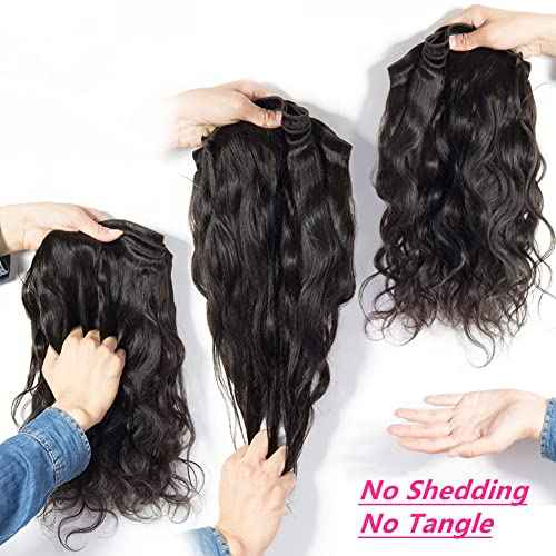 Aopusi Body Wave Bundles with Closure (18 20 22+16 Inch,Free Part) Brazilian Virgin Hair Bundles with Lace Closure Body Wave Human Hair Bundles with Closure Hair Weft for Black Women