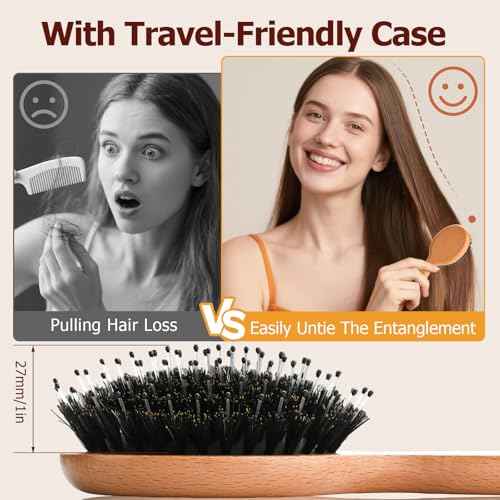 Travel Hair Brush, 3-Pack Mini Boar Bristle Hair Brush for Women - Small Portable Compact HairBrush for Girls Kids Women Best Gift, Travel Size for Purse, Vacation, Business Trips & Outings