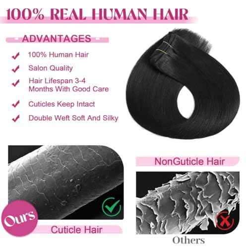 Clip in Hair Extensions Real Human Hair, Remy Human Hair Extensions Clip ins for Women, 100% Natural Human Hair, Double Weftm, 22inch 110g 8Pcs, #1 Jet Black