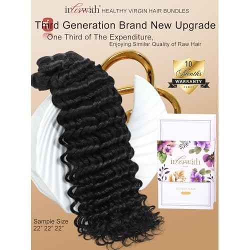inlovwith Deep Wave Bundles Human Hair, Selected Healthy Curly Human Hair Bundles 100% Unprocessed Brazilian Virgin Hair Wet and Wavy (3 Bundles, 18 20 22 Inches)