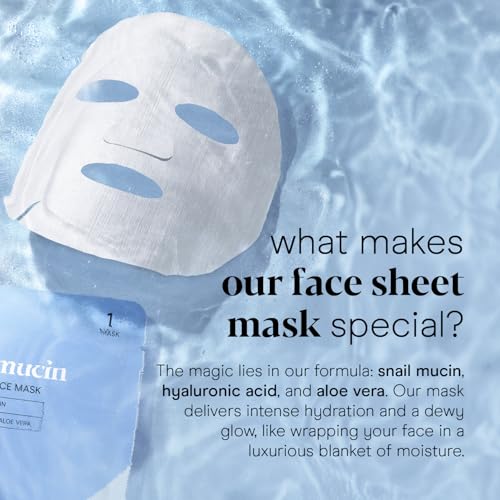 Baebody Snail Mucin Face Sheet Mask (6 pcs) - Anti Aging and Moisturizing Face Mask with Hyaluronic Acid - Deep Hydration for Youthful Skin