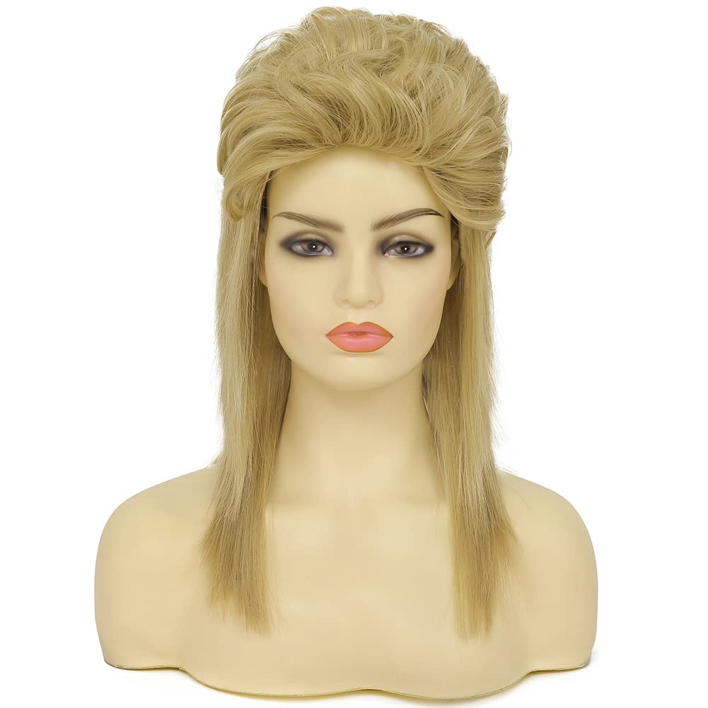 Swiking Blonde Mullet Wigs for Women 80s Costume Wig Curly Soft Heat Resistant Shoulder Length Hair Rocker Cosplay Synthetic Wigs (Blonde)