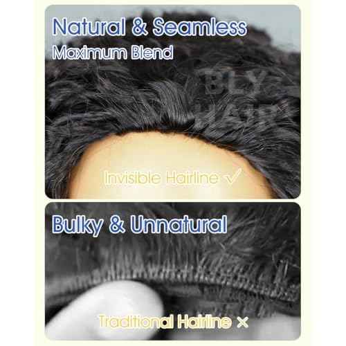 BLY Highlight Water Wave Half Wig Human Hair 3 in 1 Glueless Drawstring Flip Over Wear Go Wig for Women 1B 30 Color 180 Density Short Bob Wigs 12 Inch
