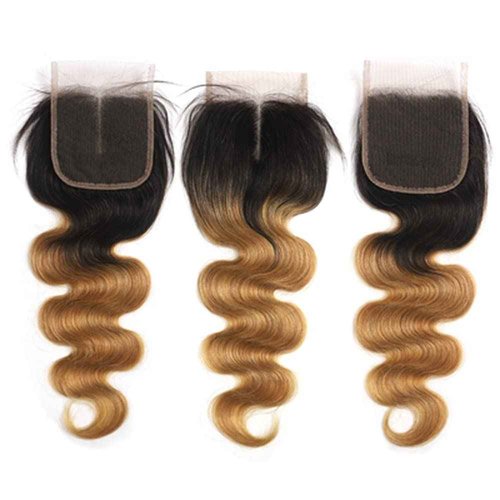 4x4 Lace Closure 1B27 Omber Closure 4x4 Lace Closure Ombre Free Part 1B27 Body Wave Lace Front Closure Brazilian Human Hair Extensions Preplucked Bleached Knots Wet And Wavy 16 Inch