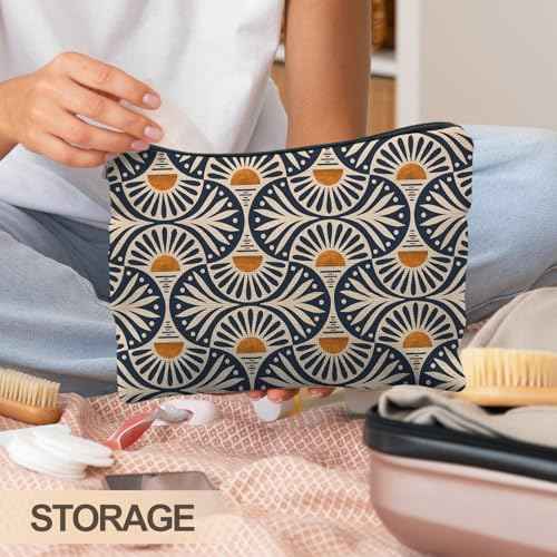 Boho Makeup Bag Gifts for Women, Sunset Leaf Aesthetic Makeup Pouch