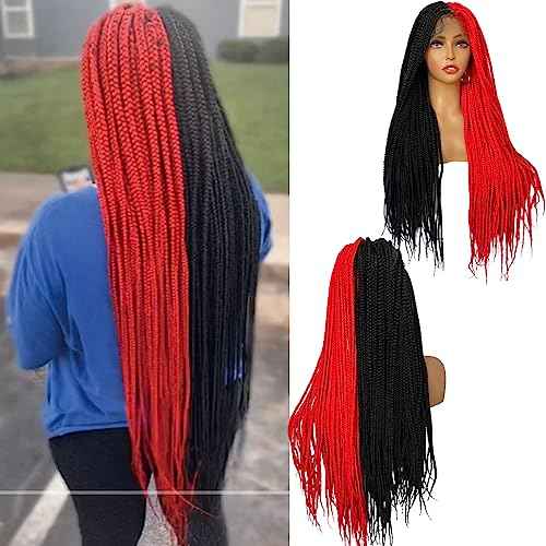 Braided Wigs for Black Women 9x6inch Double Lace Front Square Knotless Box Braid Wig Pre Plucked with Baby Hair Synthetic Hand Braiding Hair Wigs Cornrow Braids 36 Inch