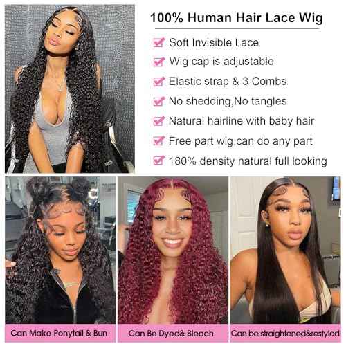 13x6 lace Front Wigs Human Hair 180% Density Water Wave Lace Front Wigs Human Hair Pre Plucked HD Transparent Lace Frontal Wigs Wet and Wavy Wigs Human Hair 24 inch