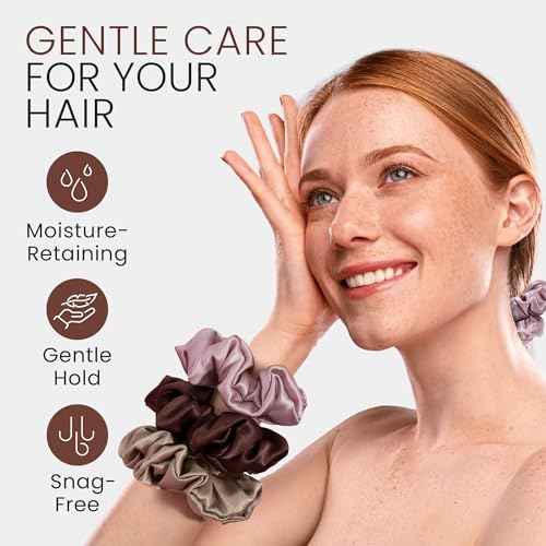 Wycare 100% Silk Scrunchies - Gentle on Hair Mulberry Silk Scrunchies for Women - Luxurious Sleep Ties for Women's Curly Hair (Set of 3 Nude)