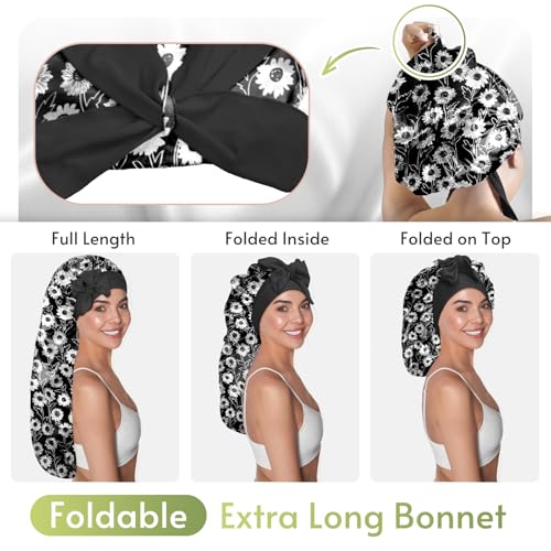 BONNET QUEEN Long Braid Bonnet for Locs Silk Bonnet Satin Bonnet Afro Hair Bonnet for Sleeping Bonnets for Locs with Tie Band Floral