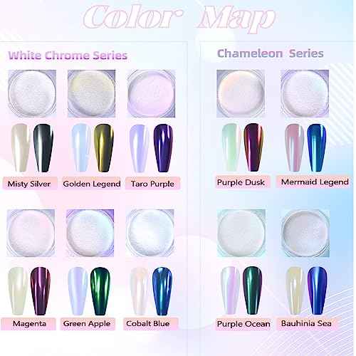 Laza White Chrome Nail Powder Glazed Donut Nails Metallic Effect Pigment Shimmer Pearlescent Mica Powder Iridescent Aurora Nail Glitter Fairy Dust Gel Nail Art Supplies Nail Techs ? Pearl Chrome