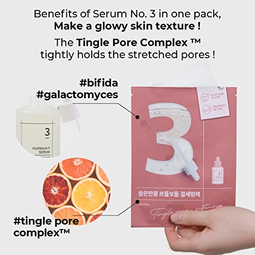 numbuzin No.3 Sheet Mask | 5 Sheets | Tingle-Pore Softening Sheet Mask | Pore Minimizing, Skin Softening Face Mask with Bifidax | Hydrates, Smooths Rough, Bumpy Skin, Improves Glow | Korean Skincare