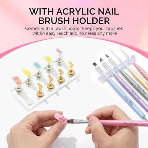 MelodySusie Nail Stand for Press Ons, Big Transparent Acrylic Magnetic Base for Painting Display with Brush Holder and 100 Pcs Reusable Double-Sided Tape for Home DIY Salon Supplies
