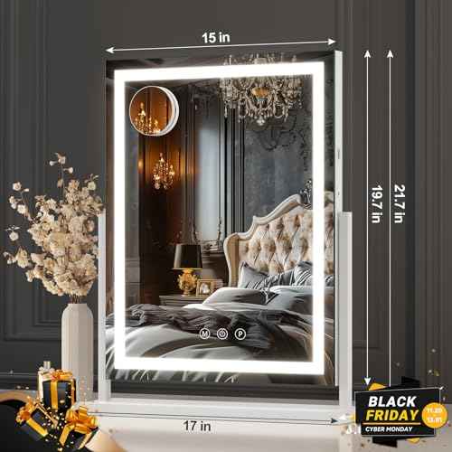 Hasipu Vanity Mirror with Lights, Lighted Makeup Mirror with 10X Magnification, Dimmable 3 Modes, Touch Screen Control, Led Makeup Mirror 17 x 22 Inch