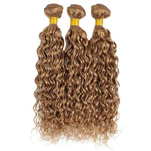 Honey Blonde Human Hair Bundles Color 27 Brazilian Water Wave 3 Bundles Unprocessed Virgin Hair 24 26 28 Inch