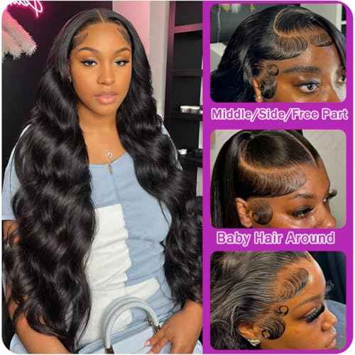 Body Wave Lace Front Wigs Human Hair 200% Density Glueless HD Transparent 13¡¿4 Lace Frontal Wigs Human Hair Brazilian Virgin Wig for Women Pre Plucked Bleached Knots with Baby Hair(22 Inch)
