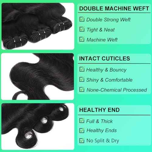 DEWELLY 12A Raw Body Wave Bundles Human Hair 20 22 24 Inch 100% Unprocessed Brazilian Virgin Human Hair Extensions 3 Bundles Deals Human Hair Natural Black Quick Weave Bundle for Women