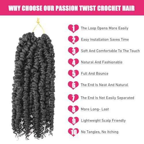 Passion Twist Crochet Hair 10 Inch 6 Packs Pre-Twisted, Pre-Looped, Wavy, Curly, Short Bohemian Crochet Braids Hair for Black Women, Kids & Girls (10 Inch,1B)