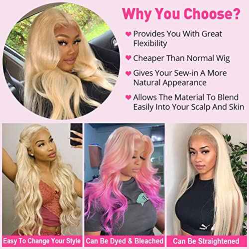 613 Hair Body Wave Bundles with Closure 613 Honey Blonde Bundles with Lace Closure Brazilian Virgin Body Wave 3 Bundles with 4¡¿4 Lace Closure 150% Density Free Part (14 16 18+12C)