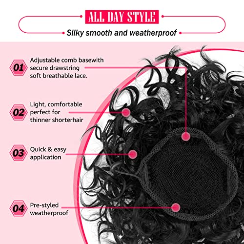 Adancyler Messy Bun Hair Piece for Women Curly Lightweight Fluffy Hair Bun Large Curly hair Drawstring Ponytail Extensions Short Synthetic Hairpieces Pony Tails Hair Extensions(Black)