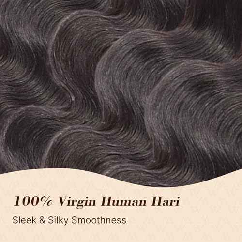 Wequeen 16A Body Wave Human Hair Bundles 14 16 18 Inch 100% Unprocessed Brazilian Virgin Hair Quick Weave Bundles Human Hair Extensions Real Human Hair, Natural Black
