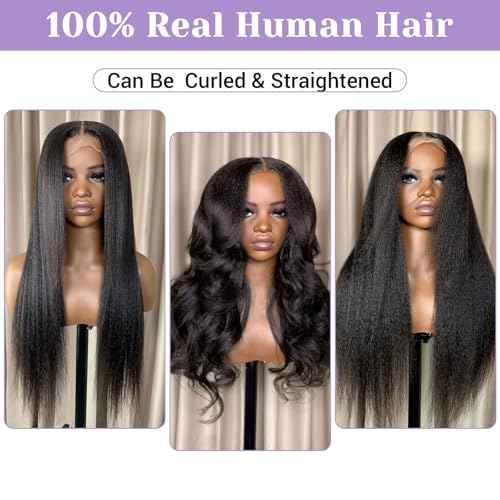 Yaki Straight Wig Human Hair 250 Density 5X5 Transparent HD Lace Closure Kinky Straight Human Hair Wig For Women18 inch