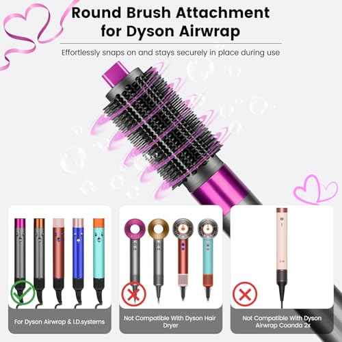 Upgraded Round Volumizing Brush Attachment Compatible with Dyson Airwrap HS01 HS05 HS08 Accessories, Upgraded Bristles for Dry Hair Add Volume Style Bangs Smooth Hair Rose