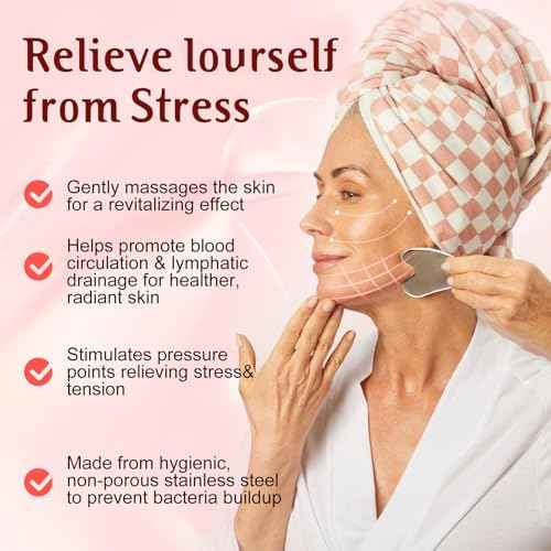 Gua Sha & Face Roller, Stainless Steel Gua Sha Facial Tools for Face, Eyes,Chin & Jawline Sculpting,Body Gua Sha Tools with Pouch