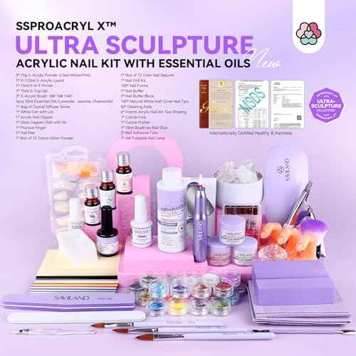 SAVILAND Professional Acrylic Nail Kit with Drill: Nail Kit Acrylic Set with 4OZ High Volumn EMA Monomer Nail Table Mat Essential Oil Nail Brush Nail Drill Kit Nail Extension Carving Women DIY Salon