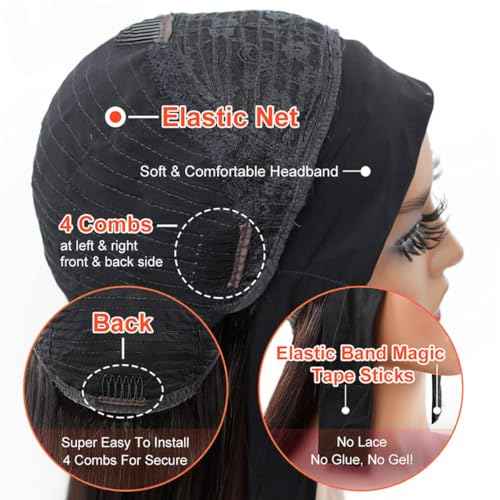 Body Wave Headband Wig Human Hair Highlight Ombre 22 Inch Glueless None Lace Front Wigs Brazilian Virgin Hair #4/27 Honey Blonde Headband Wigs for Black Women 150% Density