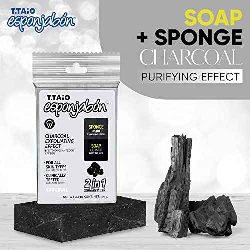 T.Taio Esponjabon Mother of Pearl and Charcoal Soap Sponges ? Shower Scrubbers That Remove Oil and Dirt ? Sponges to Scrub Foot, Elbow and Face ? Bathroom Accessories ? Fresh Scent (2-Pack)