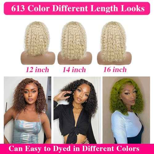 Blonde Bob Wig Human Hair 613 13x6 Lace Front Wig Human Hair Short Curly Bob Wigs for Black Woman Glueless Wigs Human Hair 613 Frontal Wigs Pre Plucked With Baby Hair180% Density (16 Inch)