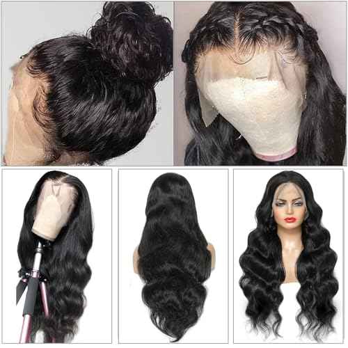 SIFULAN 13x4 Body Wave Lace Front Wig Human Hair 180% Density HD Transparent Lace Front Wig Pre Plucked Body Wave Frontal Wigs Human Hair for Black Women 30 inch Glueless Wig Natural Color