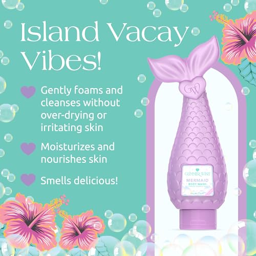 Glimmer Wish Mermaid Kids Body Wash, Gentle Cleanser and Moisturizing Sulfate Free Body Wash, Skin Care for Kids, Tropical Beach Scent, 12 Fl Oz