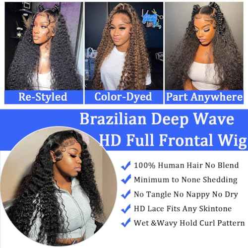 13x6 Deep Wave Lace Front Wigs Human Hair 18 Inch HD Transparent Lace Frontal Wigs Human Hair Deep Wave Wigs For Women 200 Density Deep Curly Wigs Pre Plucked With Baby Hair