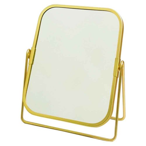 schonee 2-Sided Golden Tabletop Makeup Mirror, Double Sided 2X Magnification Vanity Mirror, 360°Rotation Dressing Table Mirror (Gold - Rectangle)