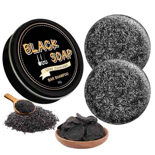 2 PCS Gray Hair Reverse Bar Soap, Black Shampoo Bars for Hair & Beard Darkening, Deep Clean & Nourish the Scalp, Black Soap for Men and Women. FH