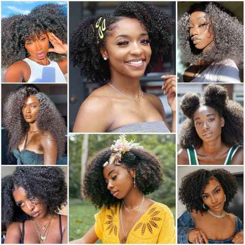 Mongolian Afro Kinky Curly Human Hair 3 Bundles (18 18 18 Inch) Afro Curly Weave Hair Extensions for Black Women Unprocessed Virgin Hair Afro Kinky Human Hair Bundles Natural Color