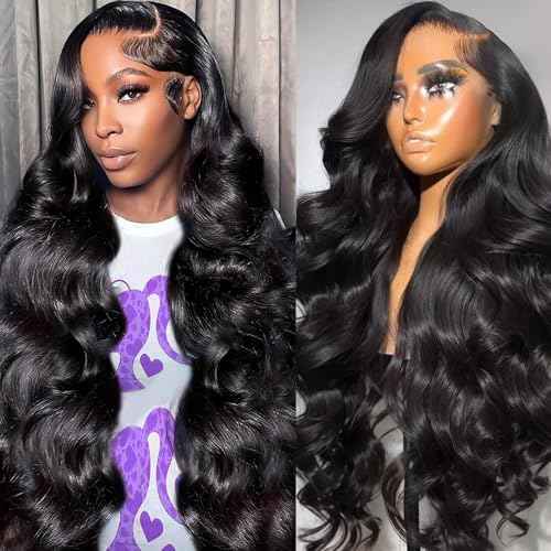 13x6 Lace Front Wigs Human Hair 200% Density Body Wave 13x6 HD Lace Frontal Wigs Brazilian Virgin Human Hair Wig Pre Plucked Invisilbe Hairline 3x Longer Lifespan 24 Inch