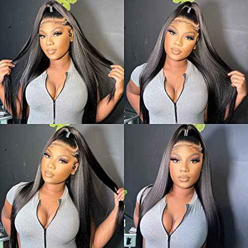 Miss Flower 250 Density 13x4 Straight Full Frontal Wigs Human Hair Pre Plucked 22Inch 241g Ultra-thin Invisible SKINLIKE HD Lace Front Wigs Human Hair Wigs For Black Women