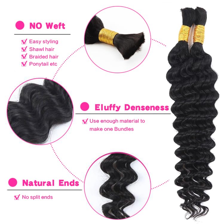 Selina Human Braiding Hair 1 Bundle 50g Loose Deep Human Hair Bulk Micro Braiding Hair Human Hair Deep Wave Bulk Human Hair For Braiding Natural Black Color (Loose Deep, 26inch)