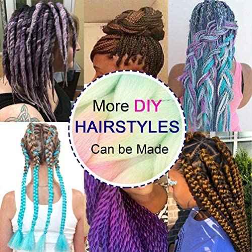 Ombre 24 inch Jumbo Braid Hair Extensions Rainbow Jumbo Box Braids Crochet Hair Long for Women Kids DIY High Temperature Synthetic Fiber 4 Tones Purple+Blue+Yellow+Orange 5 Bundles