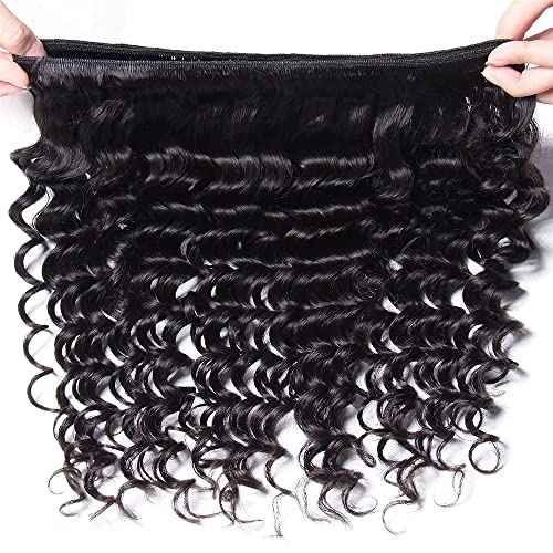 Deep Wave Bundles With Closure (18 20 22+16) Wet and Wavy Human Hair 10A Brazilian Virgin Curly Hair Weave 3 Bundles With 4x4 HD Lace Closure Free Part Natural Color