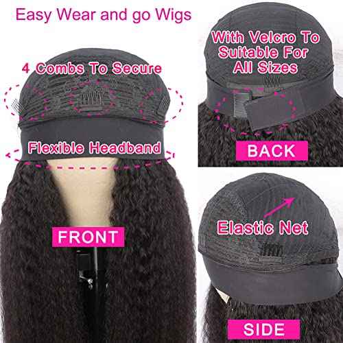 Rebasar Curly Headband Wig Human Hair Wigs for Black Women Human Hair 22 Inch Long No Lace Front Wigs Human Hair Glueless Deep Wave Headband Wigs Natural Black Color Half Wig with Headband