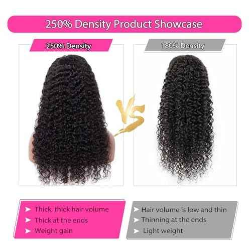 250 Density Deep Wave Lace Front Wigs Human Hair Curly Wig Wet and Wavy Lace Front Wigs Pre Plucked Frontal Wigs 28 Inch 100% Real Human Hair No Synthetic No Tangle No Shedding Triple Lifespan 3X