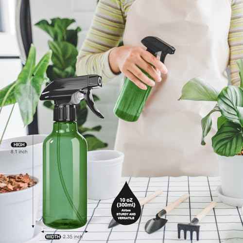 Spray Bottles 2-Pack, 10 Oz, Mist & Stream, Heavy Duty Spraying Empty Water Sprayer Bottle, BPA Free Plastic Refillable Containers for Cleaning Solutions, Plants, Hair, Essential Oils, Clear & Green