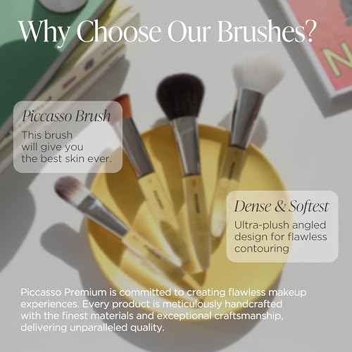 Piccasso COLLEZIONI 103A Powder Brush ? Soft Makeup Brush for Face, Fluffy Blush and Setting Tool with Goat Hair Blend, Ideal for Powder Application, Shading, and Natural Finish, Professional Korean