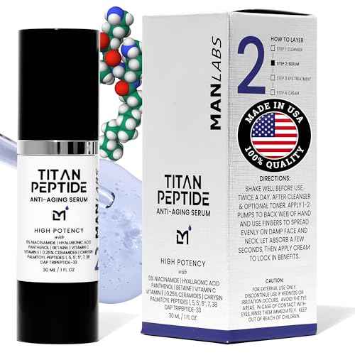 Titan Anti-Aging Peptides Serum for Face ? High Potency Mens Peptide Serum Moisturizer ? Mens Skin Care ? Men, Dark Spots, Wrinkles, Fine Lines ? Peptides, 5% Niacinamide, HA ? Unscented